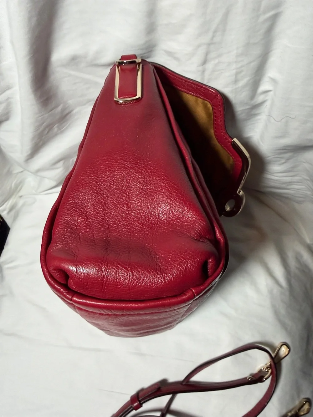 Coach Red Pebbled Leather Top-Handle Satchel with Gold Hardware - Picture 9 of 14